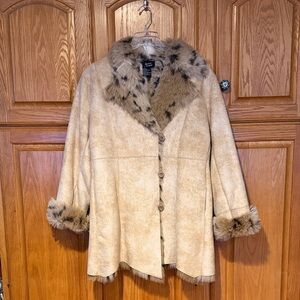 Dennis Basso Tan Jacket with Faux Fur Cuffs Collar and Lining